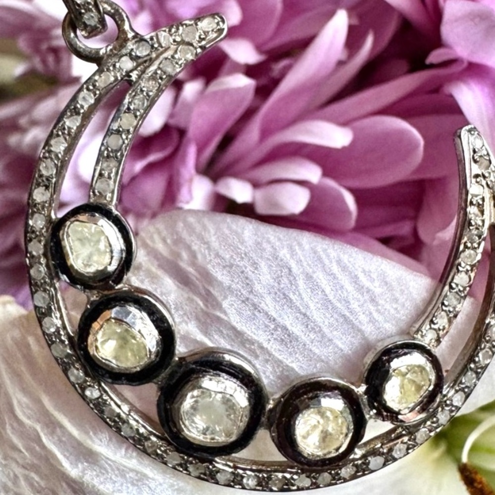 SOLD - Sterling Diamond crescent Necklace
